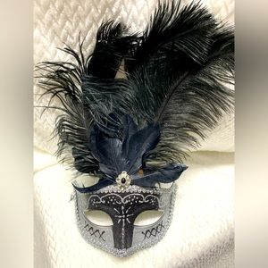 Black and Silver Feather Mask for adult